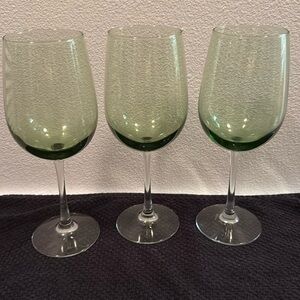 3 Pier 1 Pantiago, hand blown, Green glass wine goblets 16-18 oz